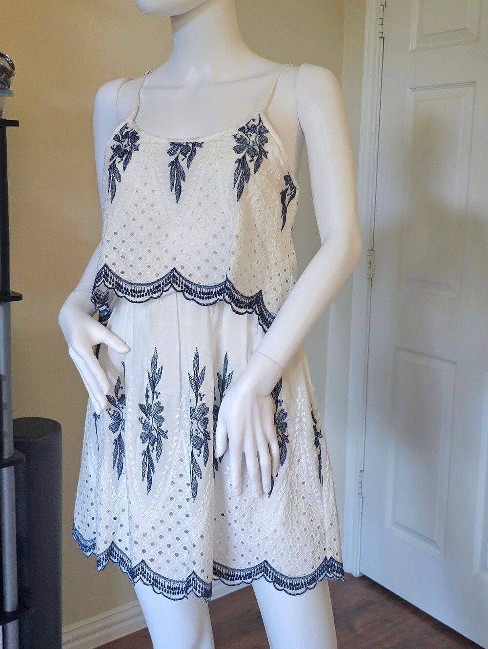 JealousāTomato White Mini Dress with Navy Floral Embroidery (NWT)